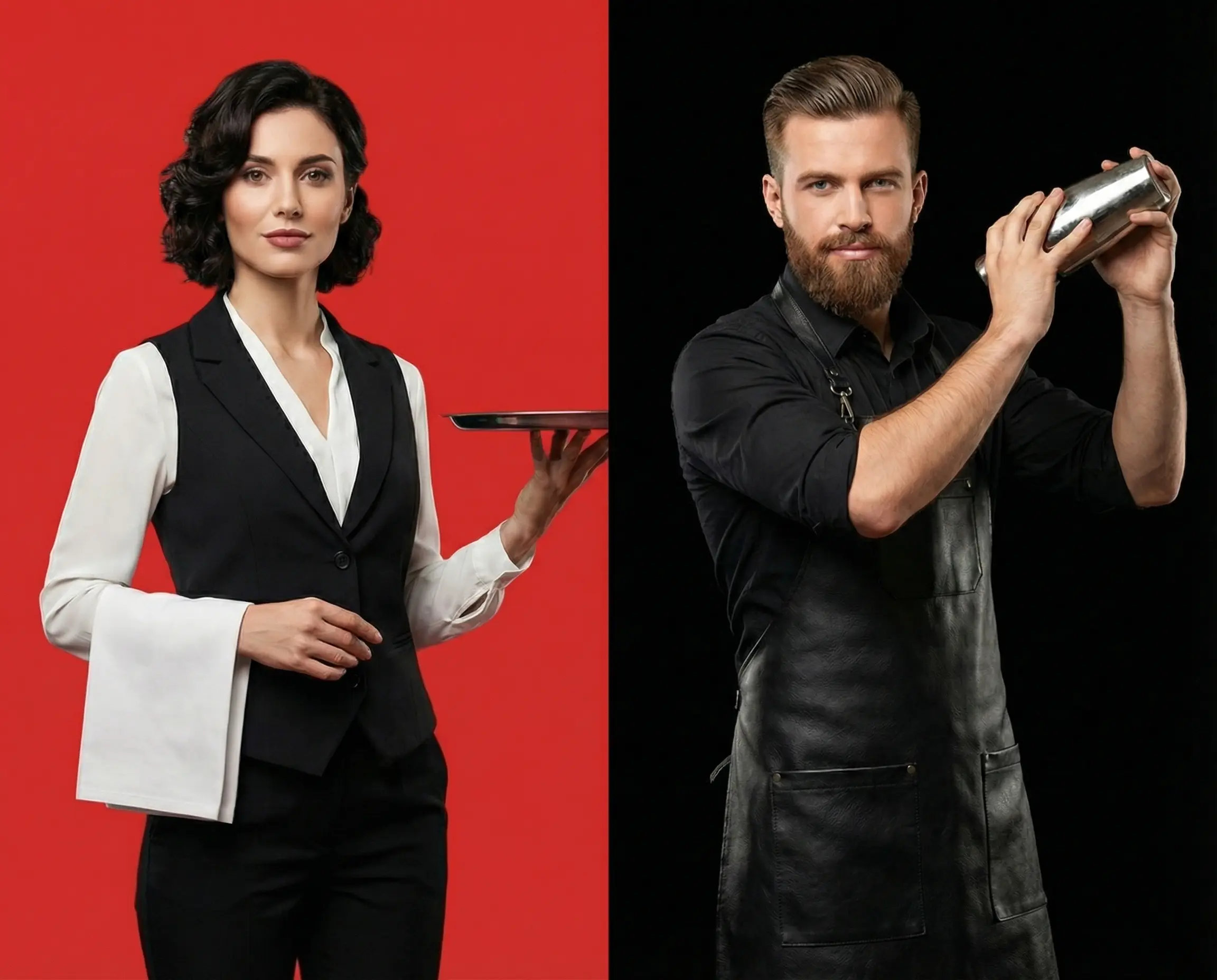 Профессиональная форма для ресторанов и кафе — официант и бармен в брендированной корпоративной форме